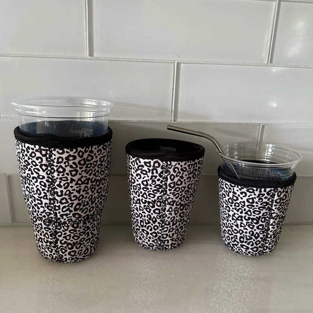 Set of 3 Leopard Print Insulated Drink Holders, hot or cold, New!